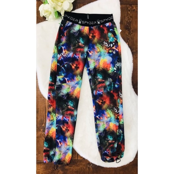 SPYDER Multi-color Vibrant Cosmic Tie-Dye Print Athletic Drawstring Pant, S - Picture 1 of 10